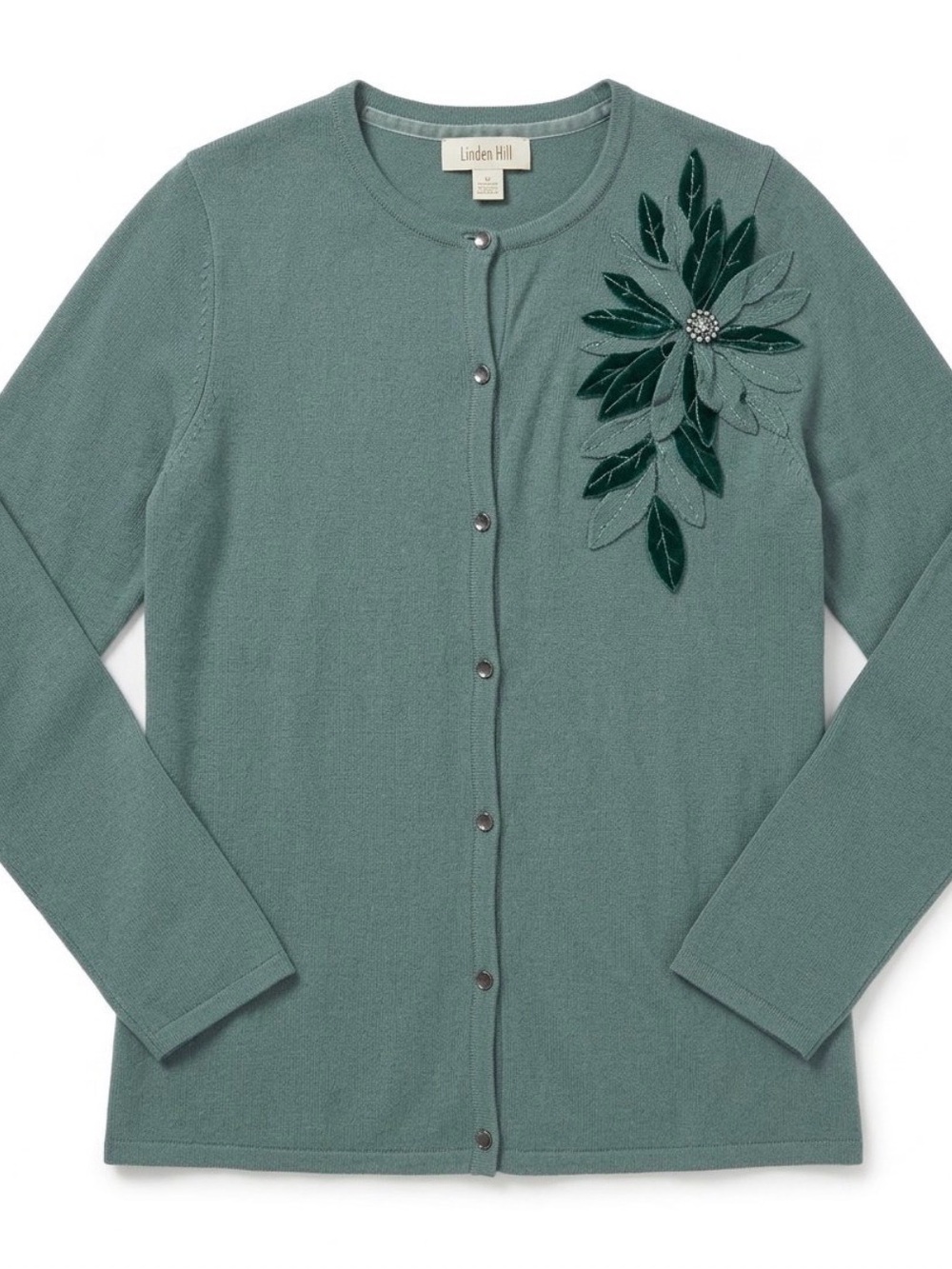 Linden Hill Vintage Teal Embellished Women's Cardigan Sweater w/Brooch